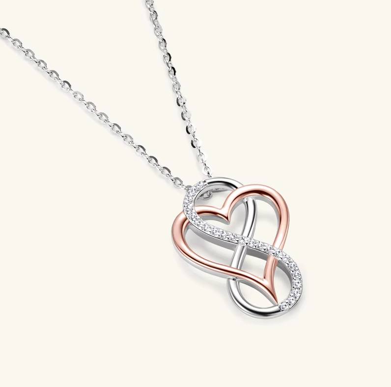 Elegant 925 Sterling Silver Rose Heart Moissanite Infinity Pendant Necklace (19″) - Image 2