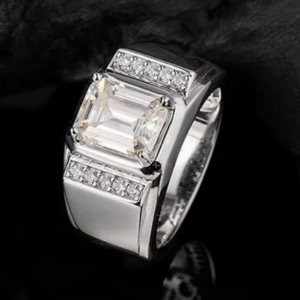 Men's Luxury 925 Sterling Silver 3CT Emerald Cut Moissanite Ring (Size 9-12)