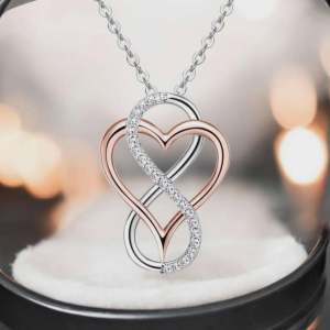 Elegant 925 Sterling Silver Rose Heart Moissanite Infinity Pendant Necklace (19″)