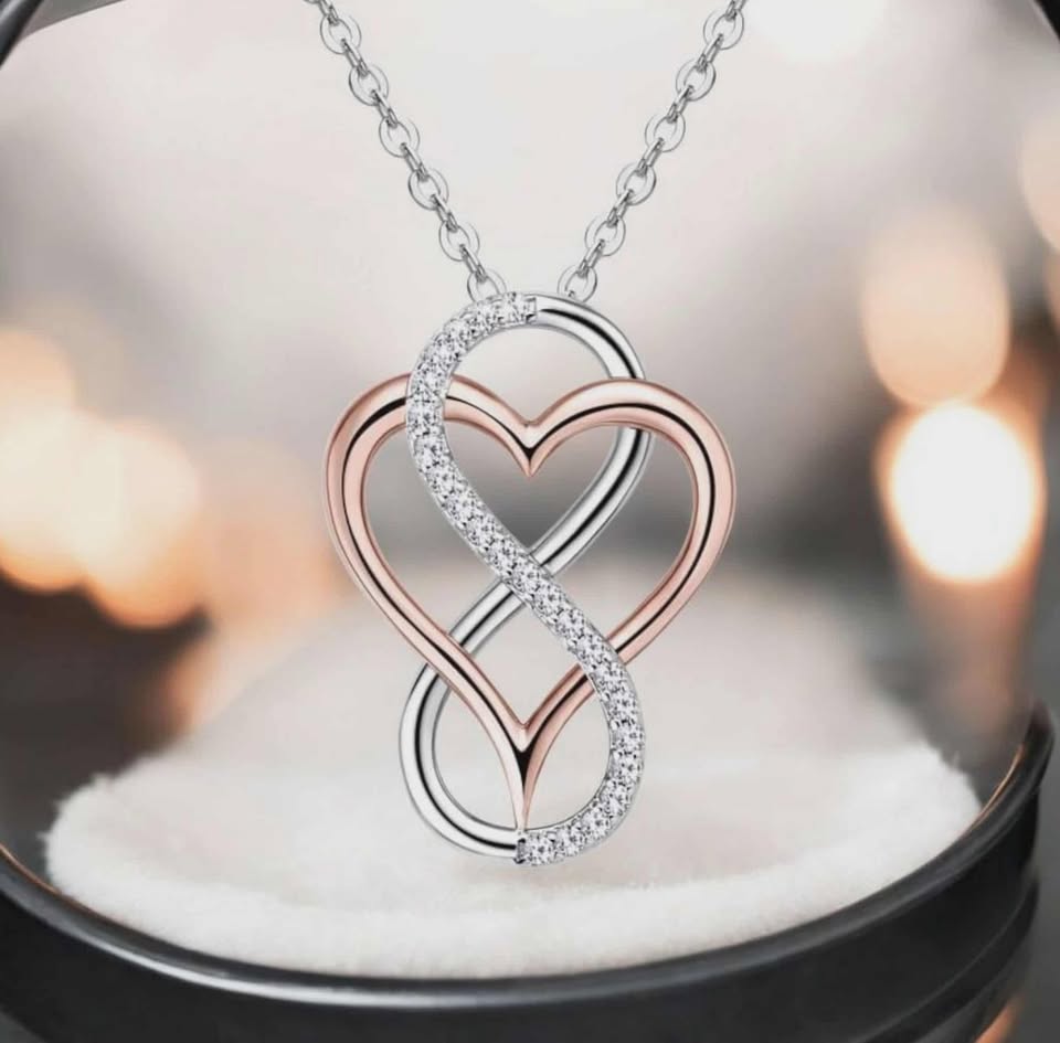 Elegant 925 Sterling Silver Rose Heart Moissanite Infinity Pendant Necklace (19″)