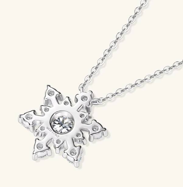 Exquisite 18K 925 Sterling Silver Full Moissanite Snowflake Pendant Necklace 19″ - Image 5