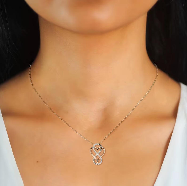Elegant 925 Sterling Silver Rose Heart Moissanite Infinity Pendant Necklace (19″) - Image 4