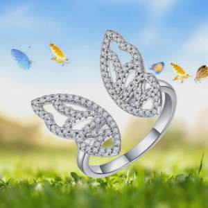 Exquisite 18K 925 Sterling Silver Full Moissanite Butterfly Ring (Size 5-8)
