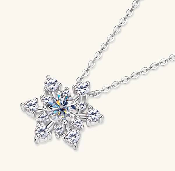 Exquisite 18K 925 Sterling Silver Full Moissanite Snowflake Pendant Necklace 19″ - Image 6
