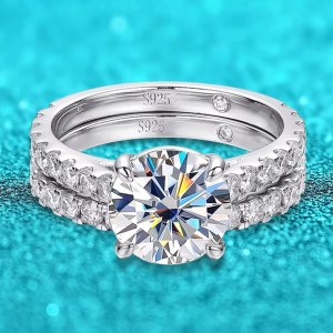 Luxury 18K 925 Sterling Silver 5.3CT Full Moissanite Eternity Ring Set (6-11)