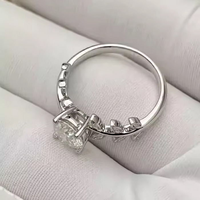 Elegant 18K 925 Sterling Silver 1CT Round Cut Moissanite Leaf Ring (Size 5-9) - Image 6