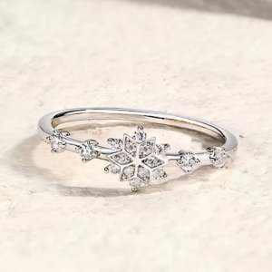 Luxury 18K 925 Sterling Silver Full Moissanite Sparkling Snowflake Ring (4-10)
