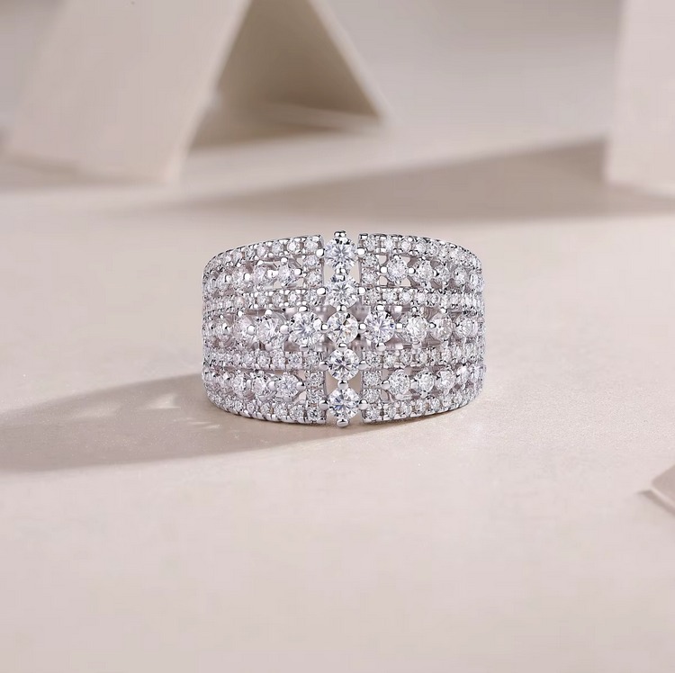 Platinum 925 Sterling Silver Wide Row Full Moissanite Arena Style Ring (Size 5-9)