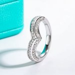 Exquisite 18K 925 Sterling Silver Double Moissanite Row V-Style Wave Ring (5-9)
