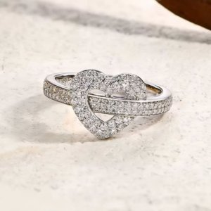 Luxury 18K 925 Sterling Silver Full Moissanite Creative Heart Ring (Size 4-10)