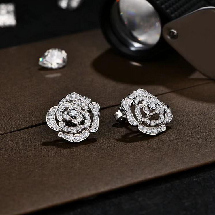 Luxury 18K 925 Sterling Silver Full Moissanite Flower Halo Earrings & Ring Set - Image 3