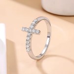 Classic 18K 925 Sterling Silver Sparkling Moissanite Cross Ring (Size 4-11)