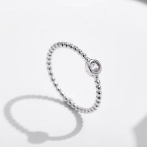 Delicate 925 Sterling Silver 0.1CT Moissanite Stackable Beads Ring (Size 5-9)