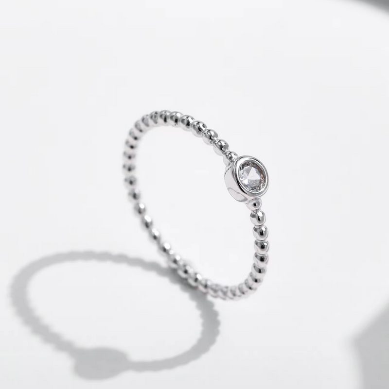 Delicate 925 Sterling Silver 0.1CT Moissanite Stackable Beads Ring (Size 5-9)