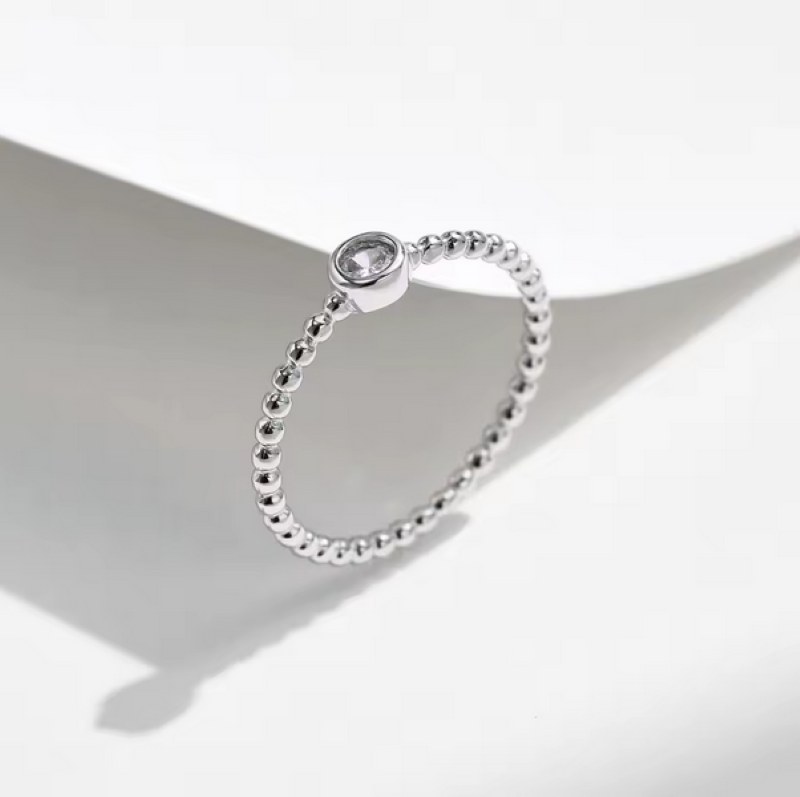 Delicate 925 Sterling Silver 0.1CT Moissanite Stackable Beads Ring (Size 5-9) - Image 4