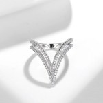 Creative 18K 925 Sterling Silver Full Moissanite Deep V-Shape Design Ring (6-10)