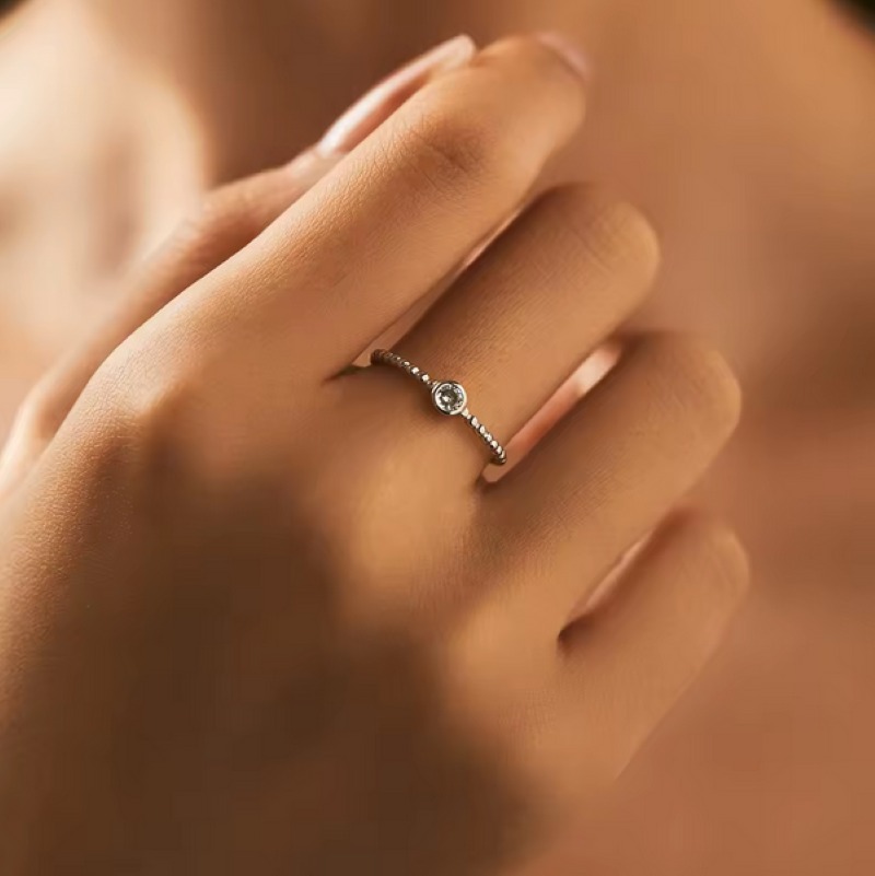 Delicate 925 Sterling Silver 0.1CT Moissanite Stackable Beads Ring (Size 5-9) - Image 3