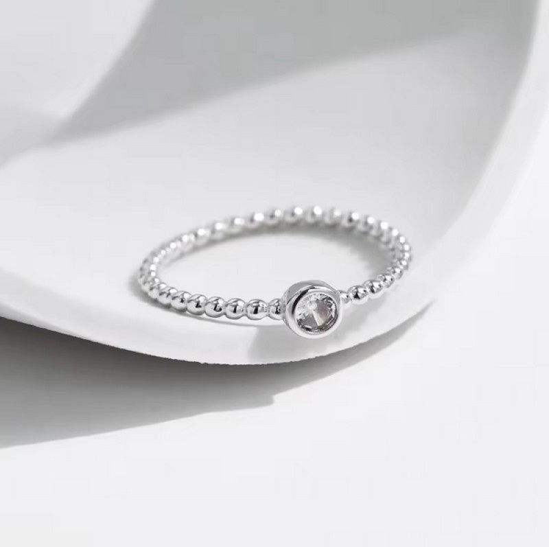 Delicate 925 Sterling Silver 0.1CT Moissanite Stackable Beads Ring (Size 5-9) - Image 2