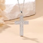 Luxury 18K 925 Sterling Silver Full Moissanite Hollow Cross Pendant Necklace