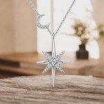 Elegant 925 Sterling Silver Full Moissanite 8-Pointed Star Moon Pendant Choker