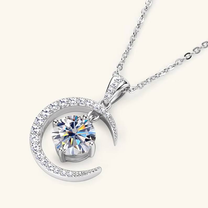 Genuine 925 Sterling Silver 2CT Moissanite Moon Planet Pendant Necklace (19″) - Image 4