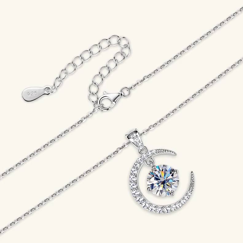 Genuine 925 Sterling Silver 2CT Moissanite Moon Planet Pendant Necklace (19″) - Image 3