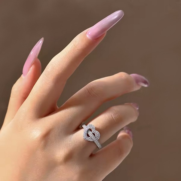 Luxury 18K 925 Sterling Silver Full Moissanite Creative Heart Ring (Size 4-10) - Image 2