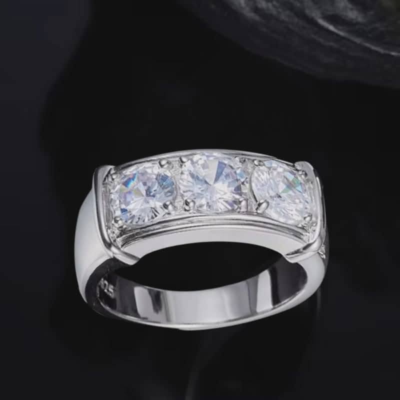 Men's 18K Solid 925 Sterling Sliver 3CT Full Moissanite 3-Stone Luxury Ring (9-12) - Image 3