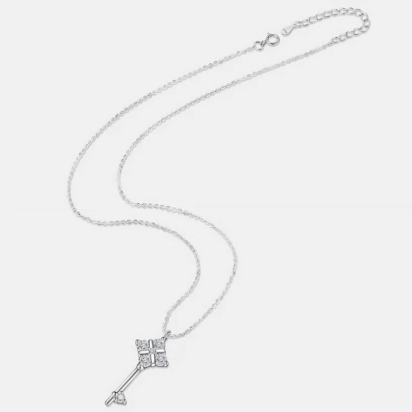 Luxury 925 Sterling Silver Full Moissanite Lovers Key Pendant Choker (17″) - Image 4