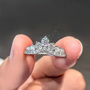 Exquisite 18K 925 Sterling Sliver Full Moissanite Luxury Crown Ring (Size 5-9)