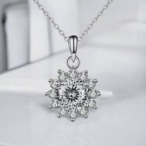 Platinum 925 Sterling Silver 2CT Russian Cut Moissanite Pendant Choker – 17″