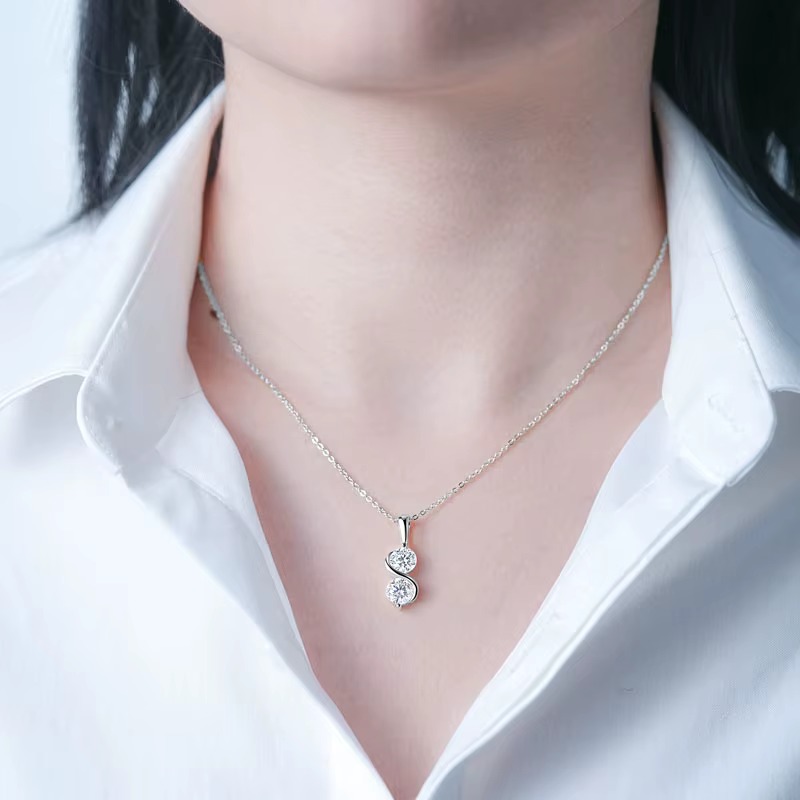 Genuine 925 Sterling Silver 2CT Moissanite S-Style Infinity Pendant Necklace - Image 2