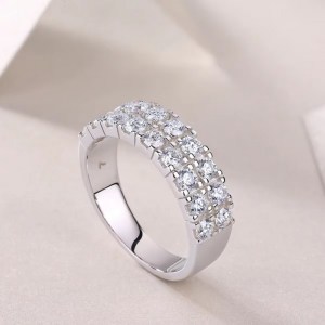 Luxury 18K 925 Sterling Silver Full Moissanite Layered Gemstone Ring (Size 5-9)