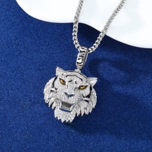 Men’s 18K 925 Sterling Silver Full Moissanite Creative 3D Tiger Pendant