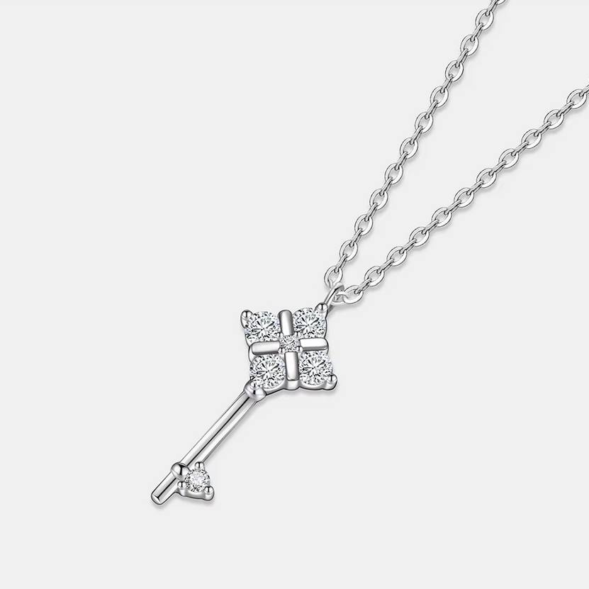 Luxury 925 Sterling Silver Full Moissanite Lovers Key Pendant Choker (17″) - Image 2