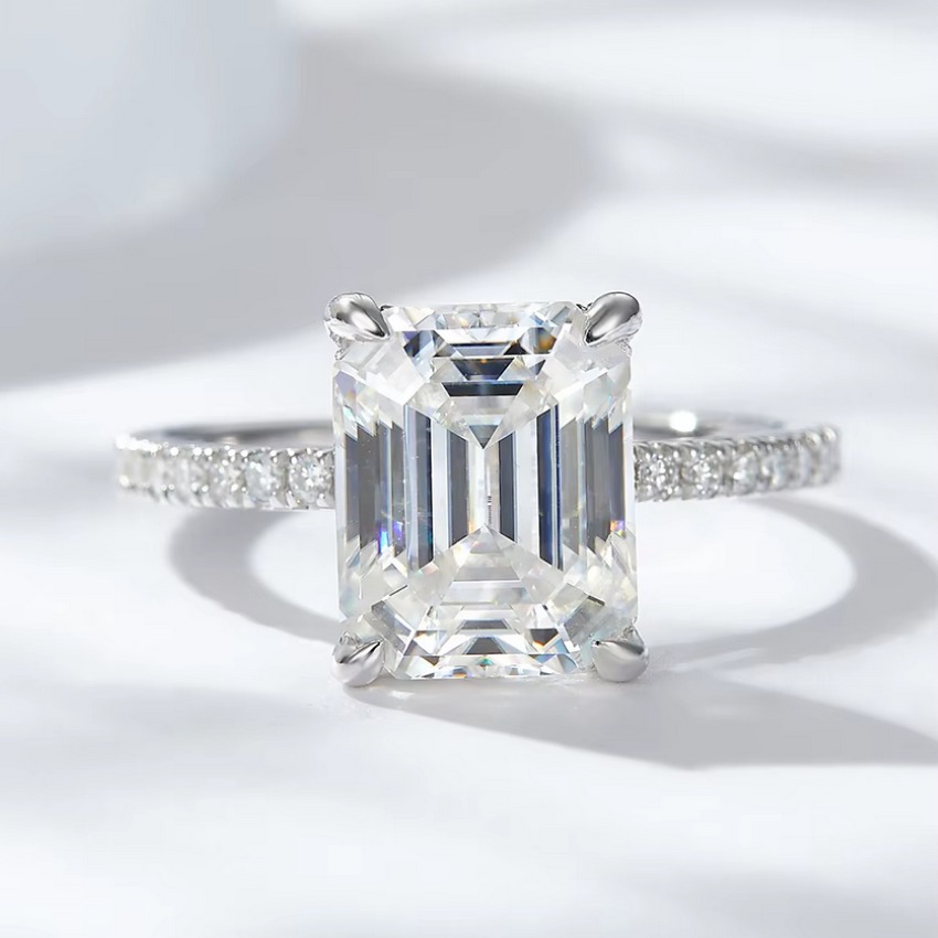 Luxury 925 Sterling Sliver 4CT Emerald Cut Full Moissanite Ring (Size 5-9) - Image 3