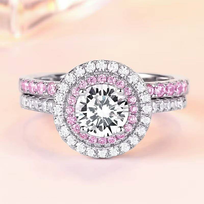 Genuine 925 Sterling Silver 0.8CT Moissanite Double Band Ring Set (Size 5-10)