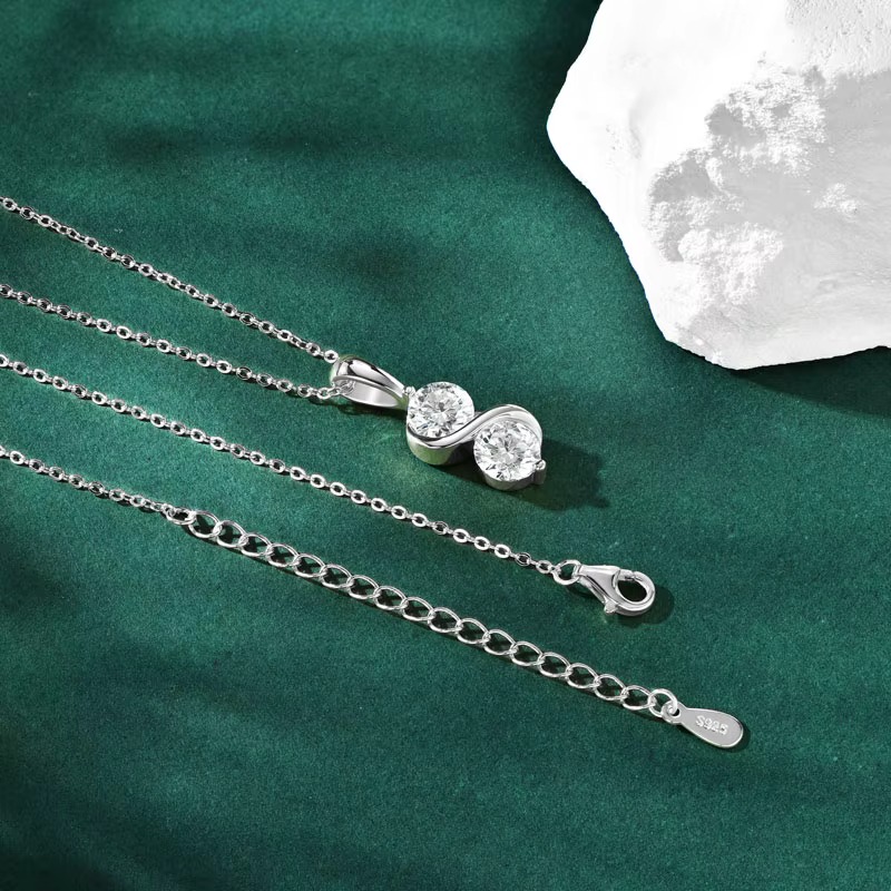 Genuine 925 Sterling Silver 2CT Moissanite S-Style Infinity Pendant Necklace - Image 5