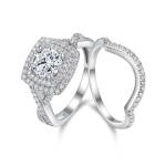 Genuine 925 Sterling Silver Round Cut Full Moissanite Double Halo Ring Set (5-10)