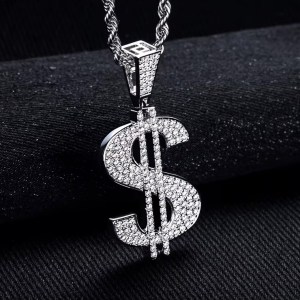 Men’s 18K 925 Sterling Silver Full Moissanite Iced Out Dollar Sign Pendant
