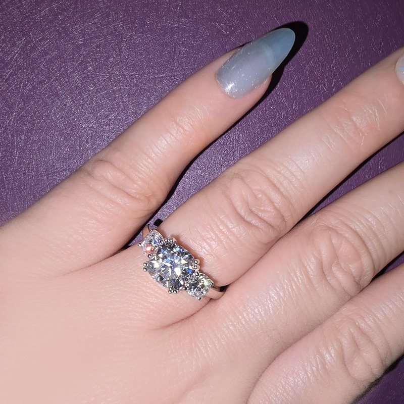 Exquisite 18K 925 Sterling Silver 3.5CT Cushion Cut 3-Stone Moissanite Ring (Size 5-10) - Image 2