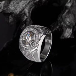 Men's 18K Solid 925 Sterling Sliver 2CT Moissanite Luxury Design Halo Ring (9-12)