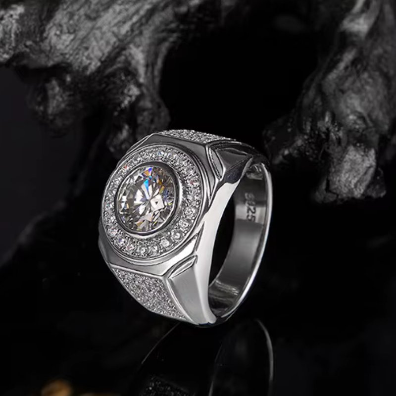 Men's 18K Solid 925 Sterling Sliver 2CT Moissanite Luxury Design Halo Ring (9-12)