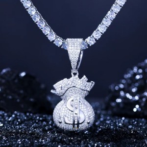 Men’s 18K 925 Sterling Silver Full Moissanite Iced Out Money Bag Pendant