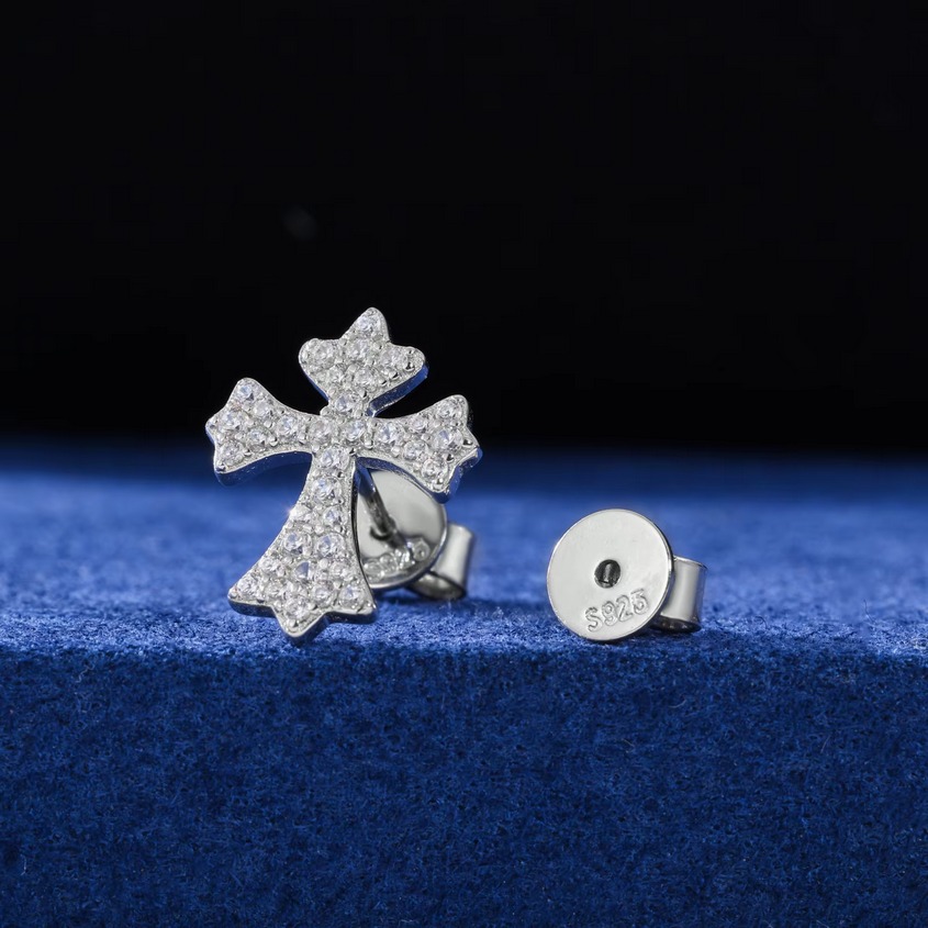 Delicate 18K 925 Sterling Silver Full Moissanite Faith Cross Stud Earrings - Image 4