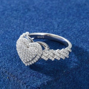 Luxury 925 Sterling Silver Full Moissanite Heart Cuban Link Design Ring (7-12)