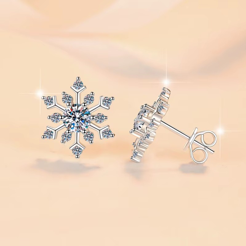 Delicate 925 Sterling Silver 1CT Moissanite Snowflake Stud Earrings - Image 3