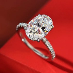 Genuine 925 Sterling Silver 4.5CT Oval Cut Full Moissanite Sparkling Ring (5-9)