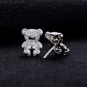 Genuine 925 Sterling Silver Full Moissanite Iced Out Papa Bear Stud Earrings