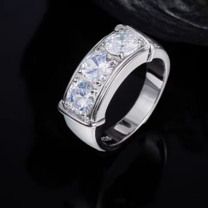 Men's 18K Solid 925 Sterling Sliver 3CT Full Moissanite 3-Stone Luxury Ring (9-12)
